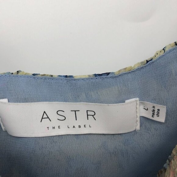 ASTR The Label  Elva Floral Long Ruffle Sleeve Square Neck Blue Taupe blouse LG - Picture 7 of 16